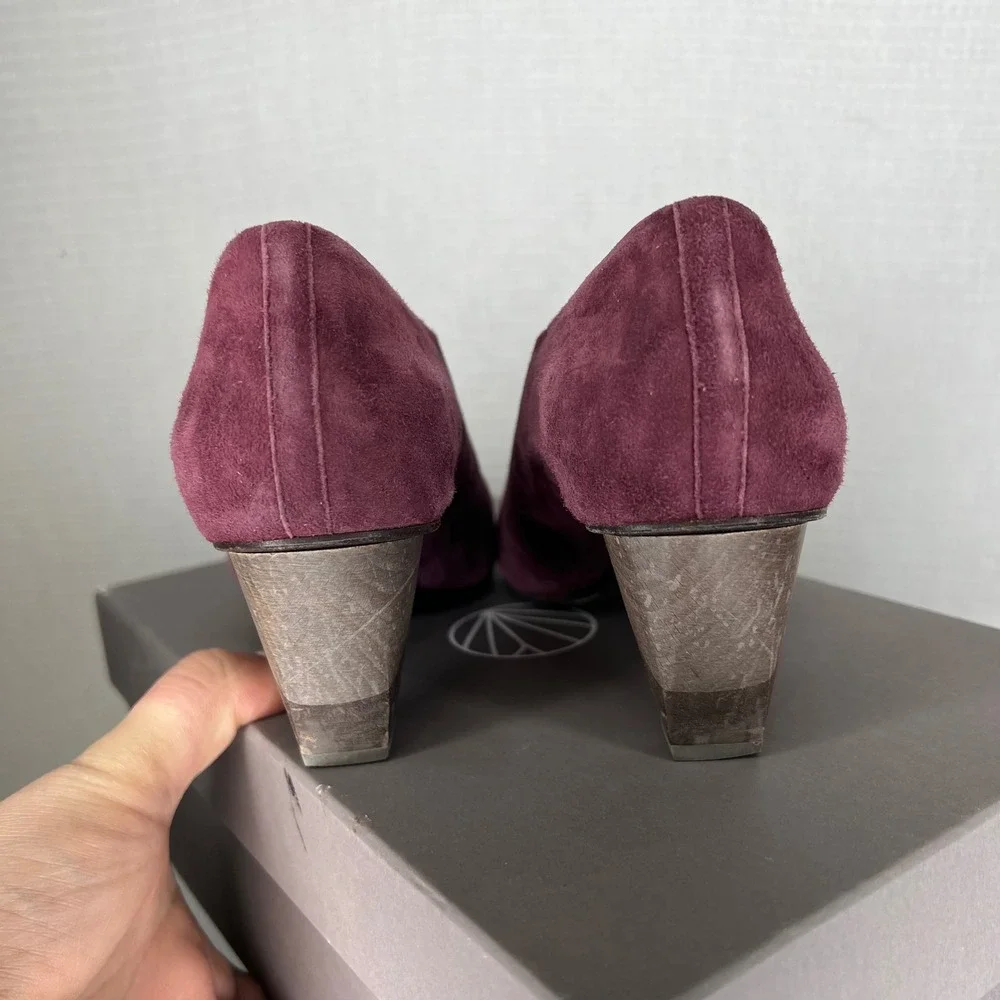 COCLICO Women's Burgundy Suede‎ D'Orsay Pointed Toe Block Heel Shoes Size 36